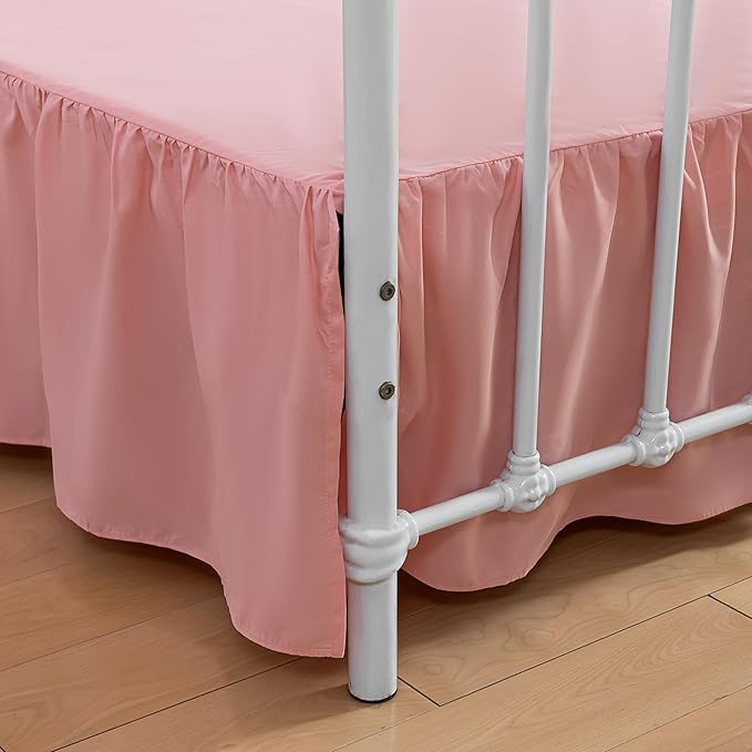 Bed Skirt Twin Size Ruffled Bed Skirt with Split Corners, 18 Inch Drop Dust Ruffle Bed Skirts with Platform, 18 Inch, Peach, Twin Size