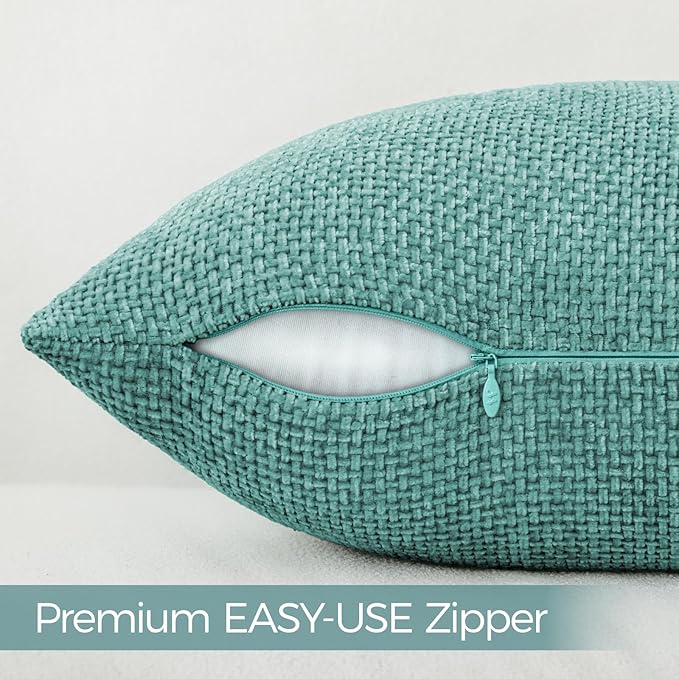a moment Teal Chenille Throw Pillow Covers 18x18 Inch Pack of 2 Modern Decorative Throw Pillow Covers Farmhouse Cross Covers Home Decor for Sofa Bedroom Living Room