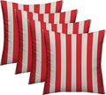 RSH DECOR: Square Throw Pillows Set of 4 | 17” x 17” | All-Weather Spun Fabric | Water and Fade-Resistant | Outdoor Accent Pillows for Patio Furniture | Red & White Stripe