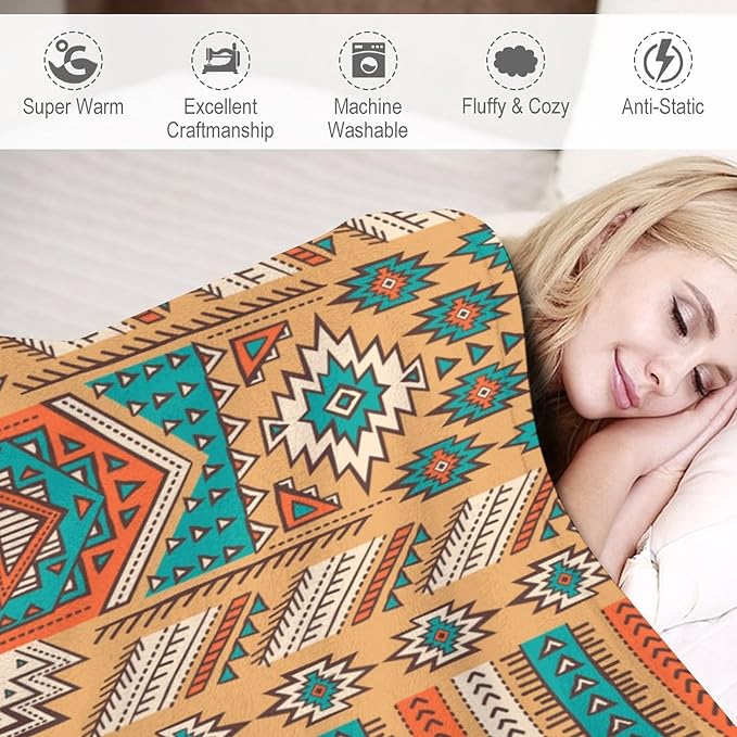 Aztec Throw Blanket, Tribal Navajo Print Native Blanket for Camping Outdoor Couch Sofa Bed 40"x50"