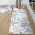 GENIMO Kitchen Mats for Floor, Kitchen Rugs Non Slip Washable Sets of 2, Waterproof Cushioned Anti Fatigue Mat, Floral Runner Rug for Laundry, Sink, Office, Home, 17.3"x59"+17.3"x30", Lavender Grey
