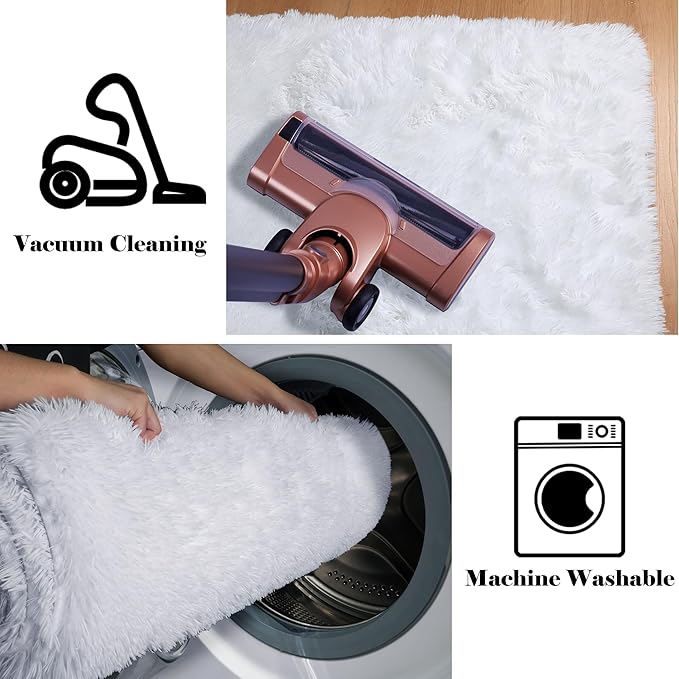ONASAR White 8x10 Area Rugs for Living Room, Large Fluffy Shag Bedroom Rug, Washable Soft Plush Thick Shaggy Big Floor Carpet for Kids Boy and Girls Teen Dorm Nursery Indoor Home Decor Aesthetic