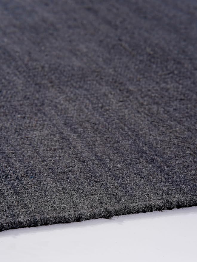 Rugsotic Carpets Hand Woven Flat Weave Kilim Wool 4'x6' Area Rug Solid Charcoal D00111