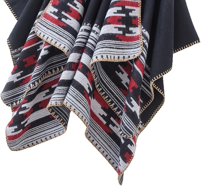 Women's Vintage Pattern Open Front Poncho Cape Shawl Winter Shawl Wraps