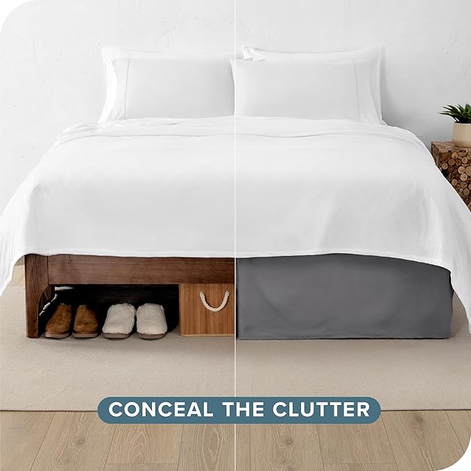 Bare Home California King 15-Inch Tailored Drop Easy Fit - Bed Skirt for Cal King Beds - Center & Corner Pleats (Grey)