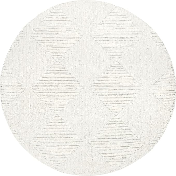nuLOOM Kerry Cream, 8' Round, Geometric, Soft and Cozy, High Traffic, Stain Resistant, Easy Clean, Durable Area Rug for Bedroom, Living Room, Dining Space, Den, Foyer, Entryway