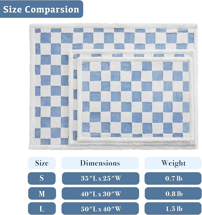 Checkered Dog Blanket, Blue Jacquard Sherpa Blankets for Small Dog and Cats, Cute Aesthetic Style Fluffy Fleece Pets Blanket for Couch Protection Washable, 40"x50"