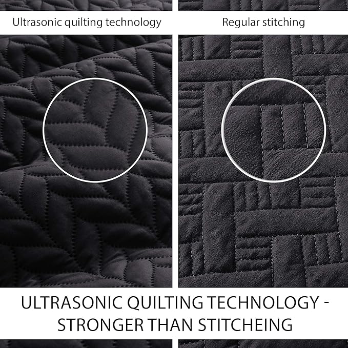 IR Imperial Rooms California King Quilt Bedding Set Size (118"x106") + 2 Pillow Shams (20" x 36"+ 2") - 3 Pcs All Season Reversible Microfiber Coverlet Embossed Quilt Bedspread (Black)