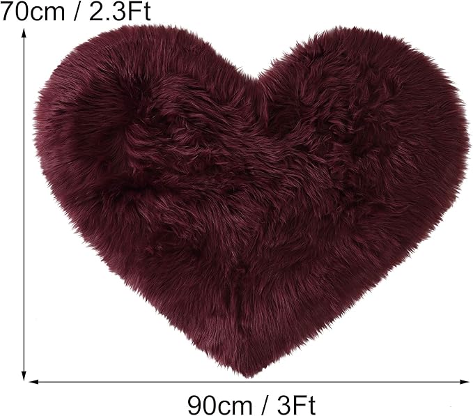 uxcell Heart Shaped Rugs for Bedroom,Small Aesthetic Carpet Girls,Cute Shaggy Floor Mirror Mat,Pastel Furry Throw Rug 2.3ftx3ft, Burgundy