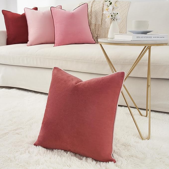 MONDAY MOOSE Decorative Throw Pillow Covers Cushion Cases, Set of 4 Soft Velvet Modern Double-Sided Designs, Mix and Match, Pillow Inserts Not Included (20x20 inch, Pink/Dark Pink)