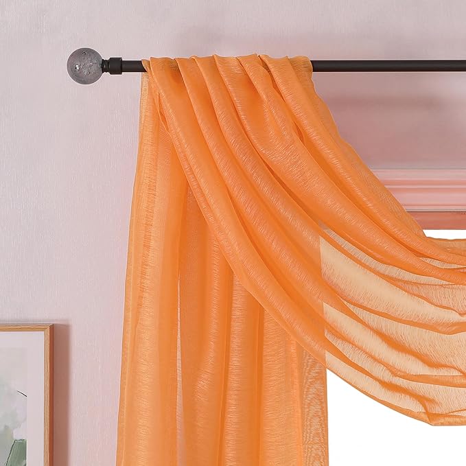 DONREN Coral Orange Scarf for Party - Luxury Soft Semi Sheer Window Scarf for Wedding (1 Pack,52 x 144 Inch Length)