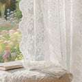 Anmao Vintage Lace Curtains 96 Inches Long 2 Panels Set, Romantic Elegant Light Filtering Semi Sheer Floral Thick Lacy Curtain Drapes for Living Room and Bedroom, Each Panel 55W x 96L, Beige Plum