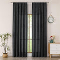 Simplebrand Black Faux Linen Textured Semi Sheer Curtains 96 Inches Long 2 Panels Set, Light Filtering Soft Thick Farmhouse Curtains Window Treatment for Bedroom/Living Room/Dining Room, 50 x 96 Inch