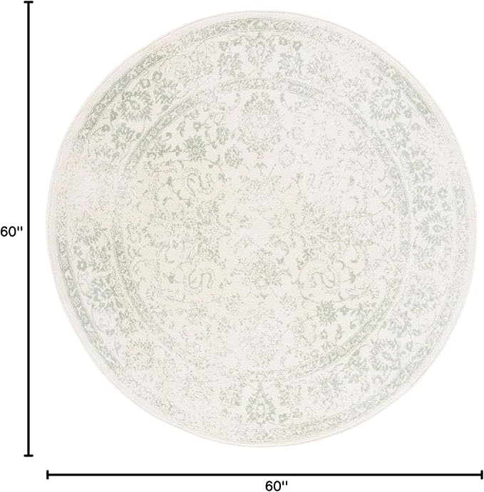 SAFAVIEH Adirondack Collection Area Rug - 5' Round, Ivory & Sage, Distressed Vintage Floral Design, Non-Shedding & Easy to Clean, Ideal for Living Room, Bedroom, Dining Space (ADR109V)