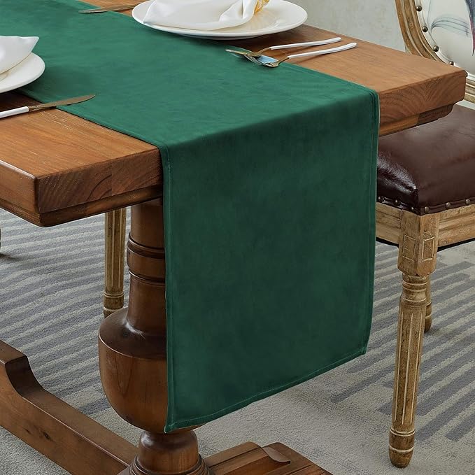 BALCONY & FALCON Velvet Table Runner 14"x71" Emerald Green Luxury Machine Washable Farmhouse Vintage Runner for Table Dining, Party, Wedding, Birthday, Easter, Thanksgiving & Christmas & Home Décor
