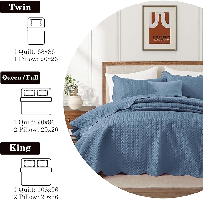IR Imperial Rooms California King Quilt Bedding Set Size (118"x106") + 2 Pillow Shams (20" x 36"+ 2") - 3 Pcs All Season Reversible Microfiber Coverlet Embossed Quilt Bedspread (Light Blue)