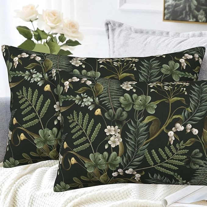 Spring Floral Throw Pillow Covers Set of 2 Green Herbs Botanical Pillow Covers 20x12 Inch Modern Farmhouse Home Decorative Pillow Cases Cushion Cover for Sofa Living Room Office