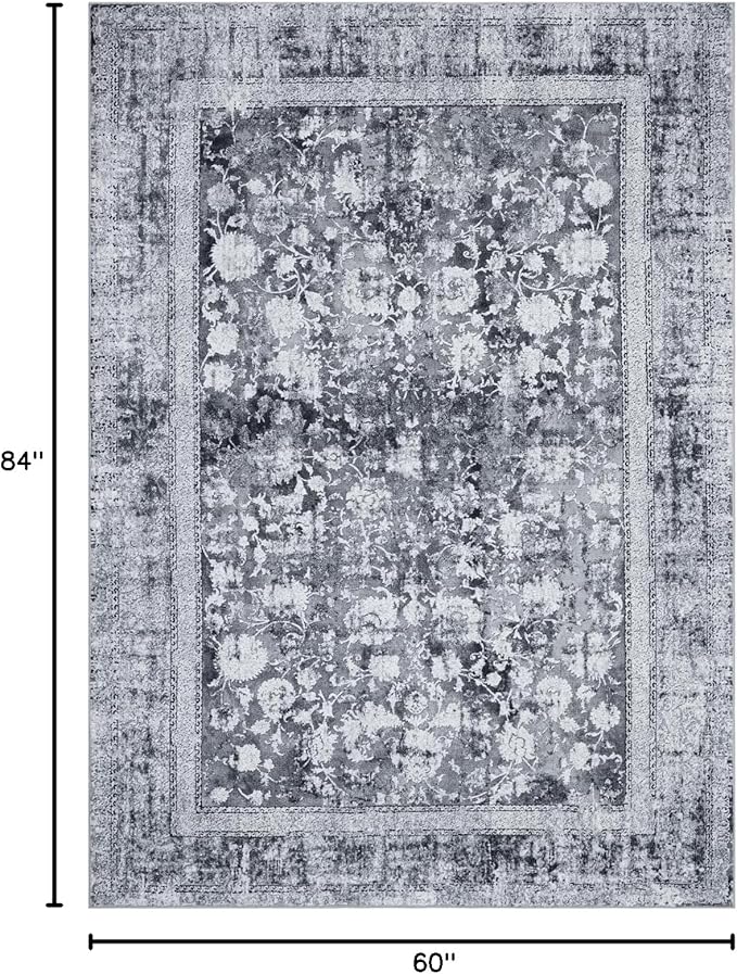 Area Rug 5×7, Vintage Boho Rug,Ultra-Soft Low Pile, Washable, Non Slip,Stain Resistant Printed Carpet for Living Room Bedrooms Playroom Office Kitchen, Stone/Grey