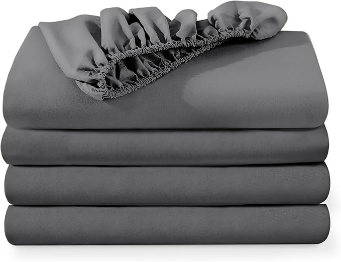 Bare Home 4-Pack Fitted Bottom Sheets for Hospital Bed Size - Premium 1800 Ultra-Soft Wrinkle Resistant Microfiber - Deep Pocket (Hospital, Grey)