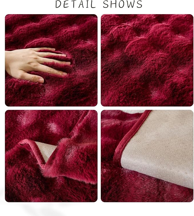 Christmas Faux Fur Couch Cover Fuzzy Soft Plush Thick Bubble Sofa Cover Luxury Sectional Couch Covers Luxury Anti-Slip Sofa Slipcover Washable Furniture Protector (Wine Red,36"x82")