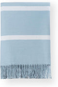 Hofdeco Premium Coastal Decorative Throw Blanket for Patio Couch Sofa, Baby Blue White Pinstripes with Fringe, 52"x71"