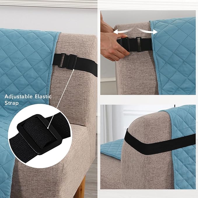 H.VERSAILTEX Reversible Futon Cover Water Repellent Armless Sofa Slipcover Washable Furniture Protector with Adjustable Elastic Strap Anti-Slip Futon Bed Cover for Dogs 70" Width Seat(Blue/Beige)