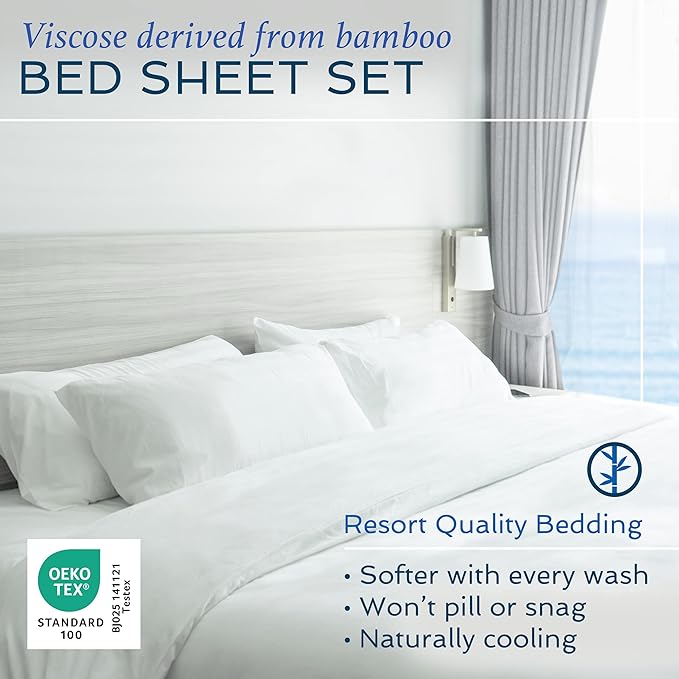 Hotel Sheets Direct 4 Piece Bed Sheet Set Queen Size, 100% Viscose Derived from Bamboo Sheets Set with 2 Pillowcases, Cooling & Breathable Luxury Bedding, Moisture-Wicking & Silky Soft, Light Pink