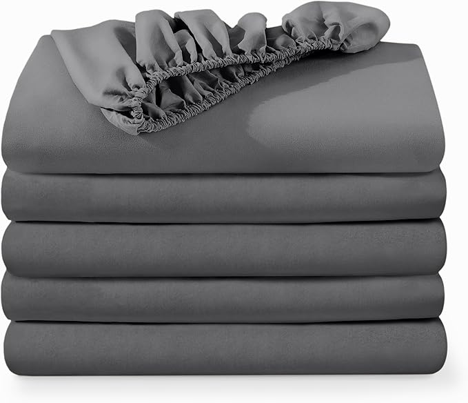 Bare Home 5-Pack Fitted Bottom Ultra-Soft Sheets Queen - Premium 1800 Ultra-Soft Wrinkle Resistant Microfiber - Deep Pocket (Queen, Grey)