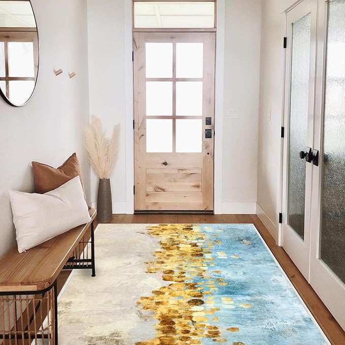 Runner Rug Washable 3x34 FT, Non Slip Rubber Backing Abstract Carpet, Soft Area Rugs for Bedroom Kitchen Hallway Entryway Bathroom, Customized