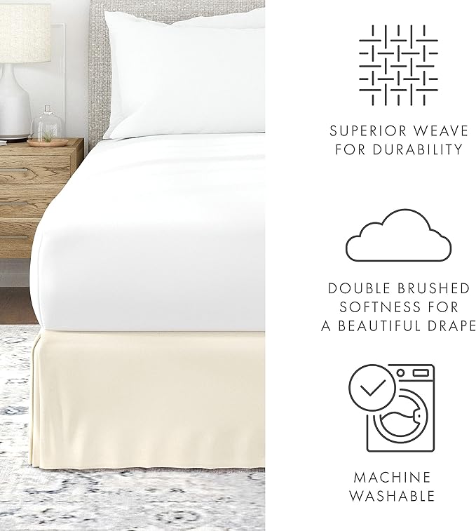 Linen Market Bed Skirt - Ultra Soft Microfiber - Easy Fit with 14 Inch Tailored Drop - Hotel Quality, Shrinkage & Fade Resistant - Bed Cover - Full Size Bed Skirts - Bedroom Décor - (Full, Ivory)
