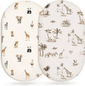 Bassinet Sheets for Baby Girls Boys 2 Pack, Fitted Baby Mattress Sheet for Rectangle, Oval, Hourglass Bassinet Mattress, Breathable Cozy & Universal Fit (Safari Dreams)