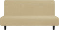 Easy-Going Stretch Futon Slipcover Armless Futon Bed Cover Furniture Protector Without Armrests with Elastic Bottom for Kids, Soft Jacquard Fabric Small Checks (Large, Beige)