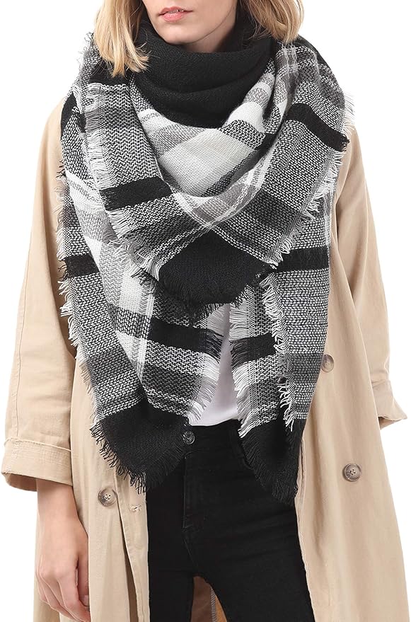American Trends Women's Cozy Warm Winter Fall Blanket Scarf Stylish Soft Chunky Checked Giant Scarves Shawls