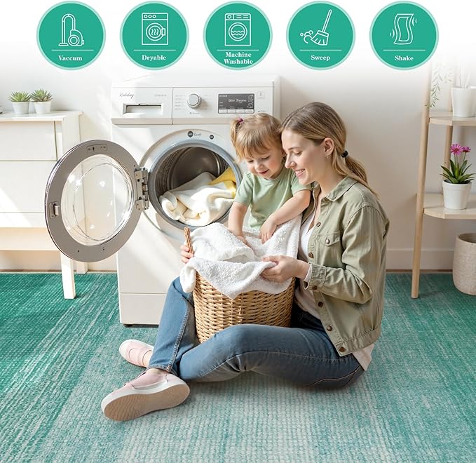 Wonnitar Modern Ombre Washable Round Rug 4ft, Non-Slip Teal Round Bathroom Throw Mat, Contemporary Soft Non-Shedding Bedside Indoor Accent Floor Carpet for Entry Foyer Guest Room (Teal, Round 4ft)