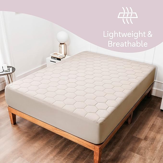 Hearth & Harbor 2 Pack Queen Size Quilted Fitted Mattress Pad Cover, 100% Waterproof Mattress Protectors, Deep Pocket Fitted Mattress Cover 8" - 21" (60" x 80", Beige Cream)