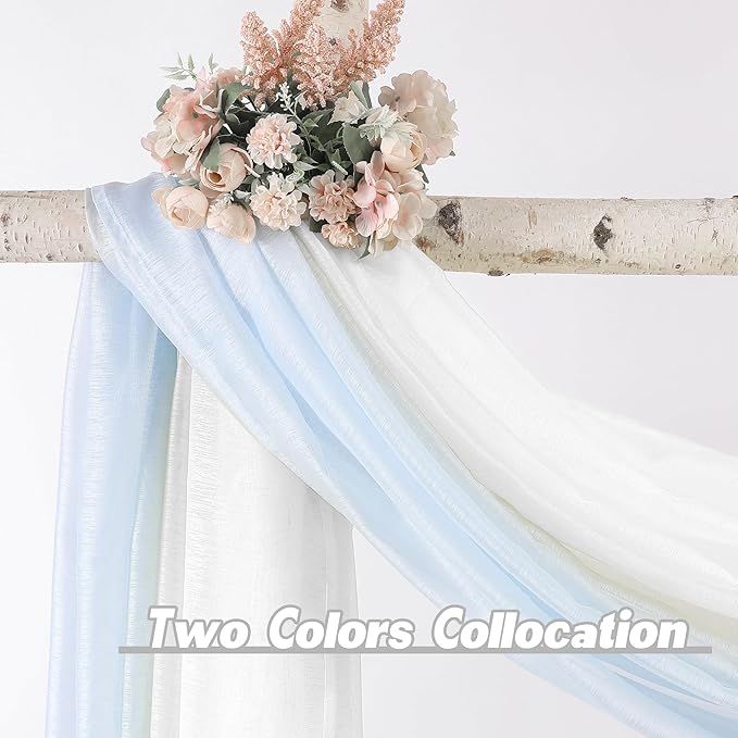 DONREN 144 Inches Long Window Scarf for Party - Luxury Soft Semi Sheer Scarf Valance for Wedding Arch (1 Panel,White,34 Inch Wide by 144 Inch Long)