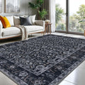 KUTA Vintage 8x10 Area Rugs for Living Room, Washable Large Rug for Bedroom 8ft x 10ft Non-Slip, Black Grey Orange Ultra Thin Soft Printed Traditional Floral Distressed Dining Room Low-Pile Carpet