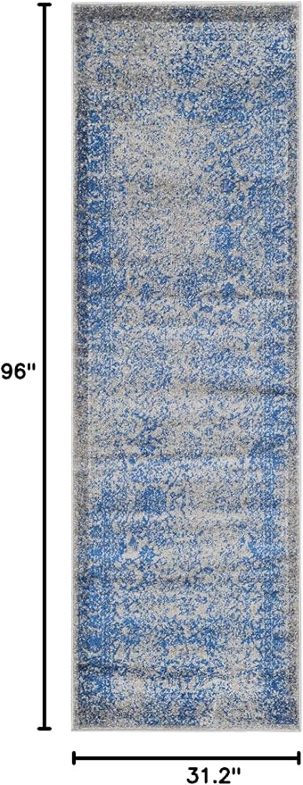 SAFAVIEH Adirondack Collection Runner Rug - 2'6" x 8', Grey & Blue, Distressed Vintage Floral Design, Non-Shedding & Easy to Clean, Ideal for Hallway, Foyer, Entryway, Bedroom (ADR109A)