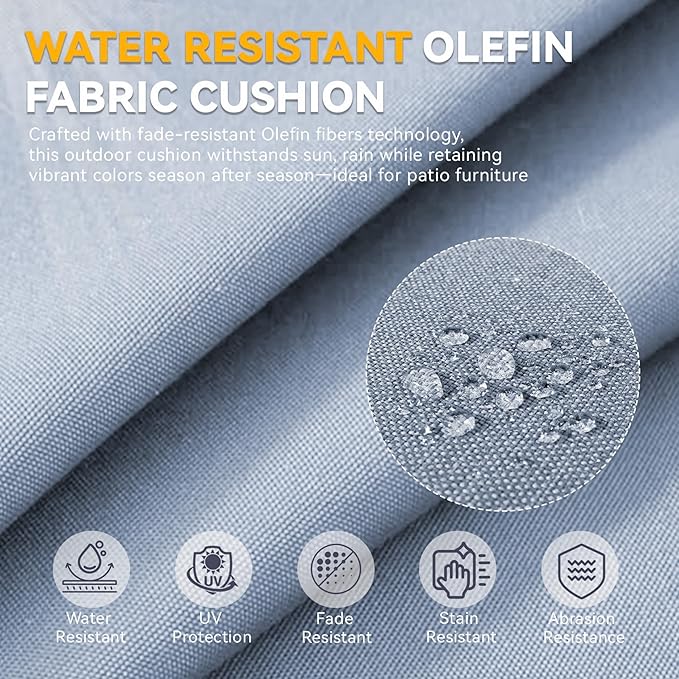 6" Thick Outdoor Chair Cushions - 24"* 24" Patio Furniture Cushions with Water Resistant & Removable Cover, 28D High Density Sponge Patio Cushion for Outdoor Furniture Couch Chair Baby Blue