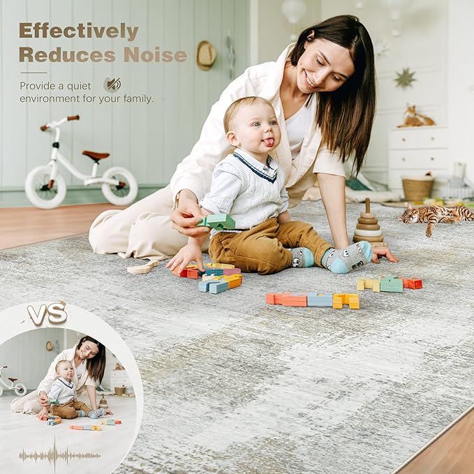 6x9 Area Rugs for Living Room: Washable Rug Modern Abstract Neutral Soft Rugs Non-Slip Low-Pile Indoor Floor Carpet for Bedroom Dining Room Kitchen (Beige, 6'x9')