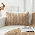 Kevin Textile 14x24 Inch Pillow Cover 1 Pack Boho Decorative Soft Striped Corduroy Lumbar Farmhouse Solid Color Accent Rectangle Cushion Case for Living Room Couch Sofa Bed, Tan