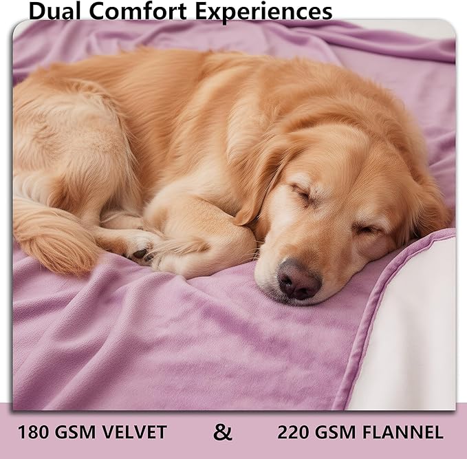 Waterproof Blanket for Bed, Leak Proof Dog Couch Blankets Reversible, Pet Throw Sofa Furniture Protector Machine Washable-82 x120,Purple+Cream