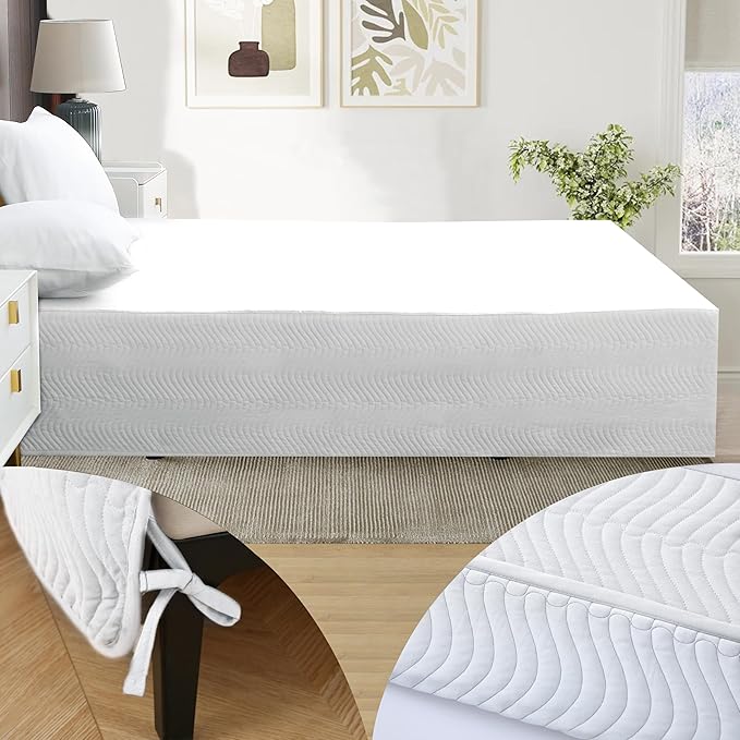 Queen Bed Skirt-Box Spring Cover with 12 Inch Tailored Drop,Wrinkle and Fade Resistant Hotel Wrap Around Bed Skirts,Bed Frame Cover (Wave Pattern White, Queen-12 Drop)