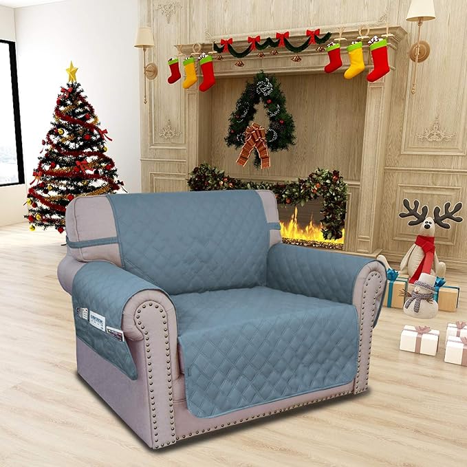 Easy-Going Sofa Slipcover Chair Cover Waterproof Couch Cover Washable Sofa Cover Non-Slip Fabric Furniture Protector with Pocket for Pets Covers Pets Kids Children Dog Cat (Chair, Light Blue)