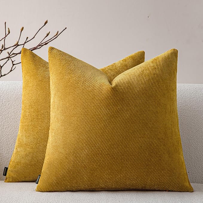 a moment Pack of 2 Decorative Chenille Throw Pillow Covers with Twill Cushion Covers for Sofa Living Room Couch Bed 22x22 Inch Yellow