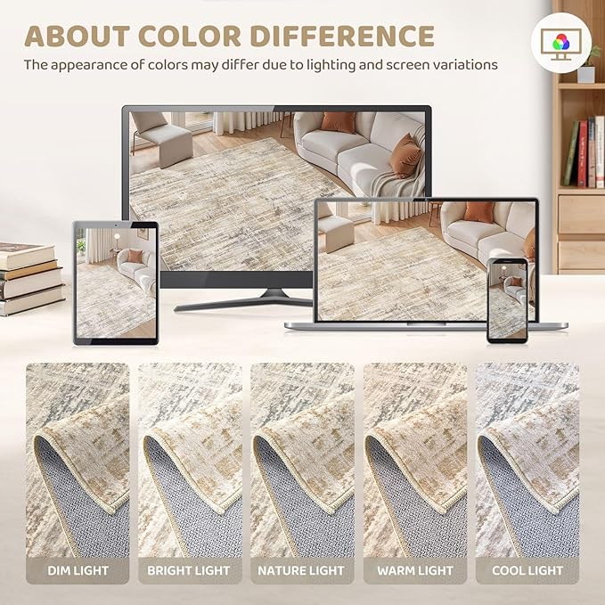 2x3 Entryway Area Rugs: Washable Neutral Abstract Small Rug Door Mat Non-Slip Soft Low Pile Indoor Carpe for Entrance Kitchen Front Door Bathroom Entry Kids Room - Golden Brown