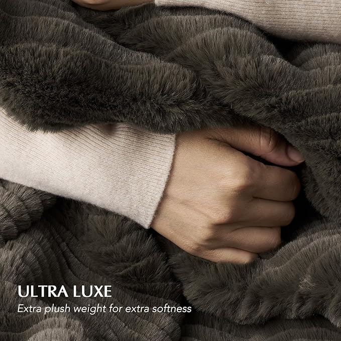 EVERGRACEHOME Ultra Soft Faux Fur Throw Blanket for Couch, Luxury Sculpted Texture Faux Rabbit Fur Blanket for Bed, Fluffy Thick Plush Warm Fuzzy Throw, 920GSM (Dark Taupe, 60''x80'')