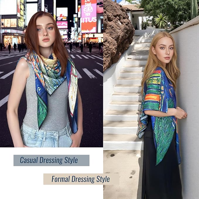 Artist Oil Painting Wraps 51"x51" Cashmere-Soft Art Pashmina Luxury Rolled Hem Women Large Travel Blanket Shawl
