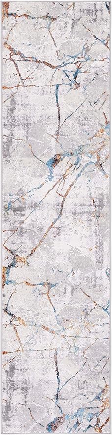 SAFAVIEH Amelia Collection Runner Rug - 2' x 6', Grey & Blue Gold, Modern Abstract Design, Non-Shedding & Easy Care, Ideal for High Traffic Areas in Living Room, Bedroom (ALA293M)
