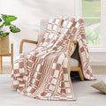 WRENSONGE Checkered Throw Blanket, Clay Pink Soft Cozy Fluffy Warm Hand Made Throw Blankets for Couch, Sofa, Chair, Bed, Camping, Picnic, Travel Lightweight Bed Blanket - 50"*60"
